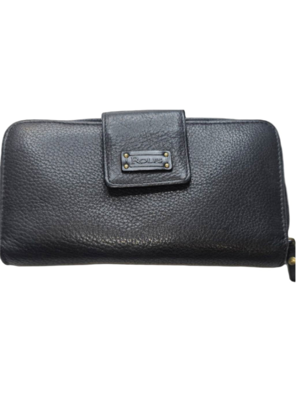 Rolfs Black Leather Zip Around Wallet Womens Checkbook Clutch Organizer